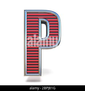 Metallo linee rosse font Letter P 3D render illustrazione isolati su sfondo bianco Foto Stock