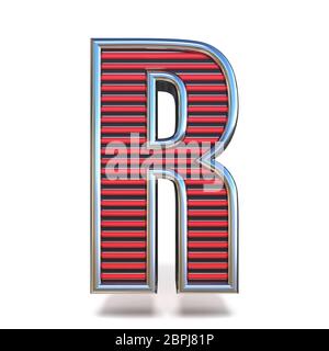 Metallo linee rosse font Letter R 3D render illustrazione isolati su sfondo bianco Foto Stock