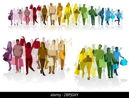 Folla colorata di Shopping People Illustrazione Vettoriale