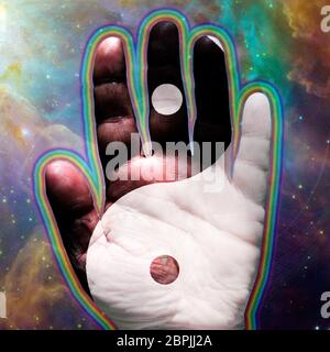 Lato Yin Yang. Universo colorato su sfondo Foto Stock