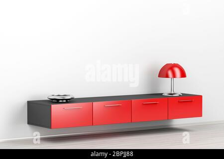 Montato a parete armadio rosso con lampada in camera Foto Stock