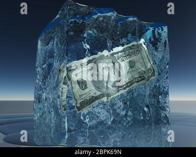 Un centinaio di dollari congelati in ghiaccio Foto Stock