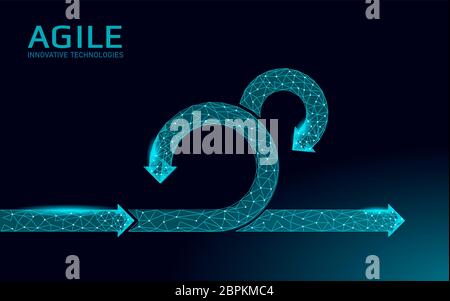 Ciclo di vita dei progetti di sviluppo agile. Concetto di strategia di sistema di test. Simbolo freccia circolare bassa planata flessibile in polietilene. Illustrazione vettoriale Illustrazione Vettoriale