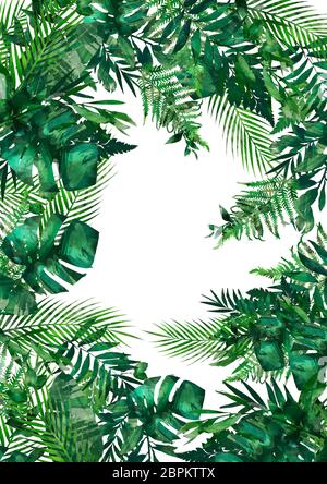 Acquerello moderno elemento decorativo. Eucalipto round foglia verde corona, verde rami, garland, border, cornice elegante acquerello isolato, Foto Stock