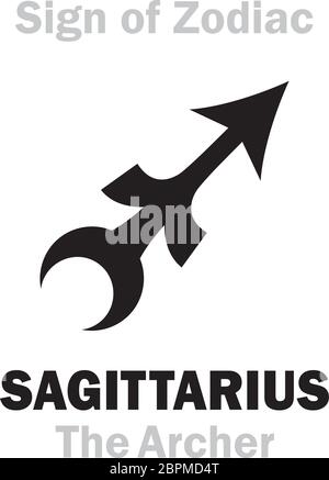 Astrologia Alfabeto: Segno del SAGITTARIO zodiacale (l'Archer). Carattere astrologico, segno geroglifico (simbolo kabbalistico medievale ceco). Illustrazione Vettoriale