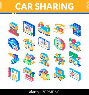 Car Sharing Business Isometrica icone Imposta vettore Illustrazione Vettoriale