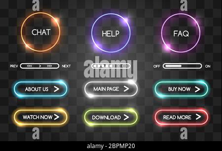 Pulsanti al neon per il negozio Web Illustrazione Vettoriale
