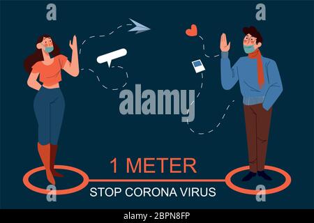 fermare corona virus social destining Illustrazione Vettoriale
