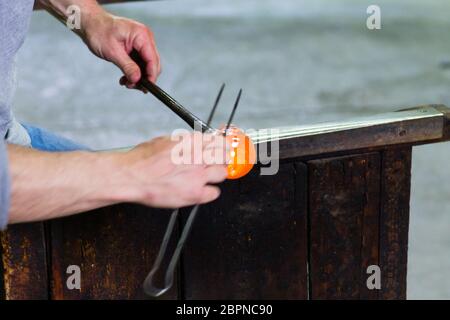 Artigianato del vetro. Forno per vetro vista,Murano Venezia,l'Italia. Foto Stock