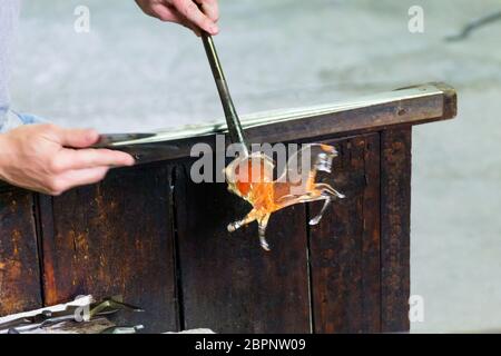 Artigianato del vetro. Forno per vetro vista,Murano Venezia,l'Italia. Foto Stock