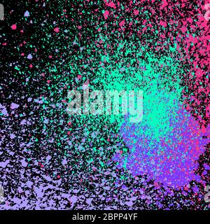 Neon di esplosione di spruzzi di vernice modello artistico design. Inchiostro colorato splash texture di sfondo nero vettore. Moda creative design astratti per ri Foto Stock