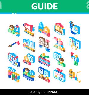 Guida Lead Traveler icone isometriche Imposta vettore Illustrazione Vettoriale