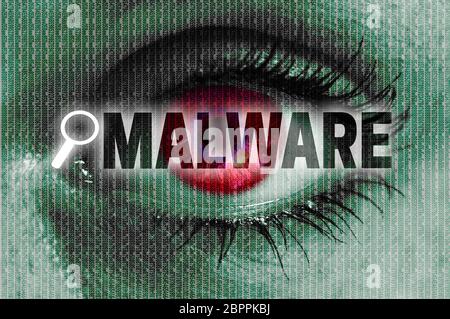 Malware occhio guarda al concetto del visualizzatore. Foto Stock