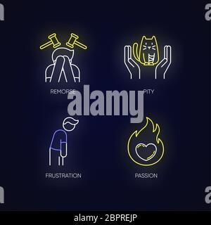 Set di icone al neon per l'emozione umana Illustrazione Vettoriale