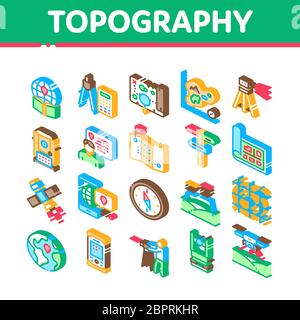 Topografia Research Isometric Icons Set Vector (Imposta vettore icone isometriche per la ricerca Illustrazione Vettoriale