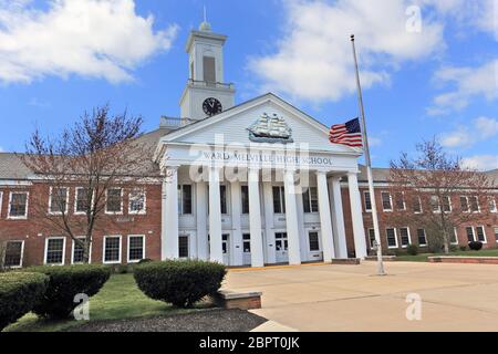 Scuola superiore di Ward Melville nel distretto scolastico di tre villaggi di Setauket Long Island New York Foto Stock