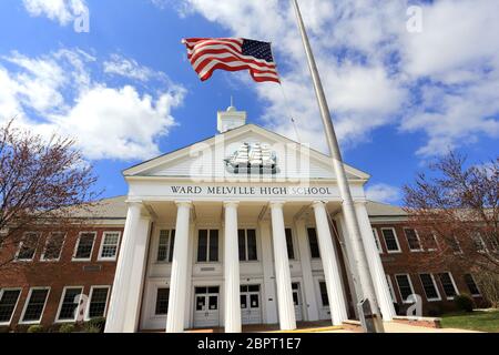 Scuola superiore di Ward Melville nel distretto scolastico di tre villaggi di Setauket Long Island New York Foto Stock