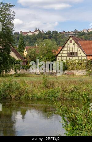 Villaggio denominato Baechlingen vicino a Langenburg in Hohenlohe, un area nel sud della Germania in estate Foto Stock