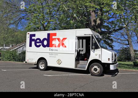 FedEx consegna camion Stony Brook Long Island New York Foto Stock