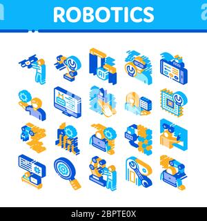 Robotics Master Isometric Icons Set Vector (Imposta vettore icone Isometriche master di Illustrazione Vettoriale