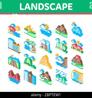 Orizzontale posizione icone isometriche Imposta vettore Illustrazione Vettoriale