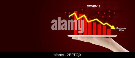 Recessione economica globale, crisi economica da impatto covid-19, business e finanziario, finanza e analisi stock da pandemia di coronavirus, gr Foto Stock