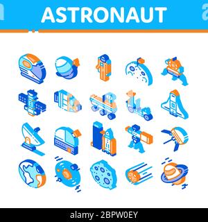 Strumento astronauta icone isometriche Imposta vettore Illustrazione Vettoriale