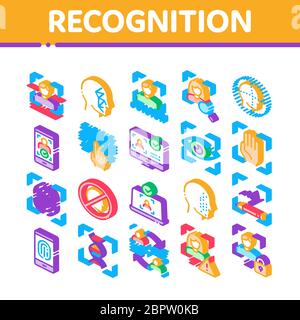 Riconoscimento elementi isometrici icone Imposta vettore Illustrazione Vettoriale