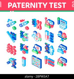 Paternity Test DNA Isometrica icone Set Vector Illustrazione Vettoriale