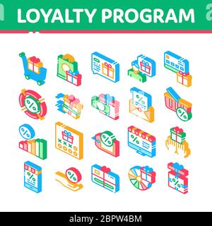 Programma fedeltà per il vettore di set icone isometriche del cliente Illustrazione Vettoriale