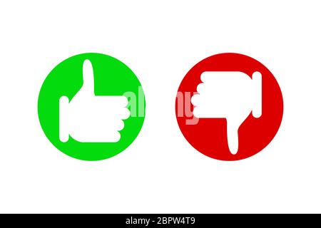 Pollice su e giù su sfondo verde e rosso Illustrazione Vettoriale