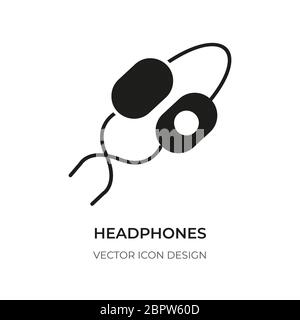 Icona glifo delle cuffie. Pulsante di design grafico moderno per ascoltare la musica in digitale. Auricolare con logo. Cuffie dalla silhouette semplice per app, sito Web, interfaccia utente. Isolato su illustrazione vettoriale bianca Illustrazione Vettoriale