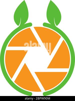 Immagine arancione con il logo dell'otturatore della fotocamera Illustrazione Vettoriale