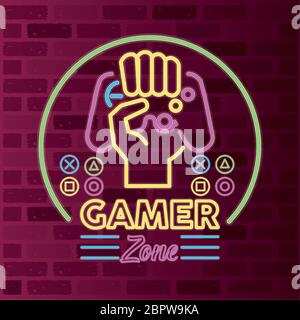 video gioco retrò neon con controllo Illustrazione Vettoriale