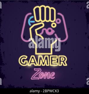 video gioco retrò neon con controllo Illustrazione Vettoriale