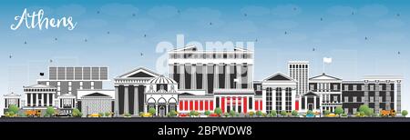 Atene Grecia skyline della città con edifici a colori e cielo blu. Illustrazione vettoriale. Illustrazione Vettoriale