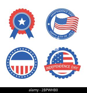 Sigillo francobolli Set design, Independence Day Happy 4 luglio e usa tema illustrazione vettoriale Illustrazione Vettoriale