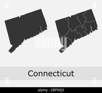 Connecticut mappe vettoriali contorni contee, municipalità, regioni, comuni, dipartimenti, frontiere Illustrazione Vettoriale