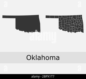 Oklahoma Maps vettore contorni contee, città, regioni, comuni, dipartimenti, frontiere Illustrazione Vettoriale