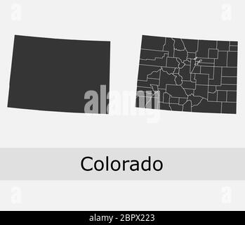 Colorado Maps vettore contorni contee, municipalità, regioni, comuni, dipartimenti, frontiere Illustrazione Vettoriale