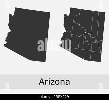 Arizona mappe vettoriali contorni contee, comuni, regioni, comuni, dipartimenti, frontiere Illustrazione Vettoriale