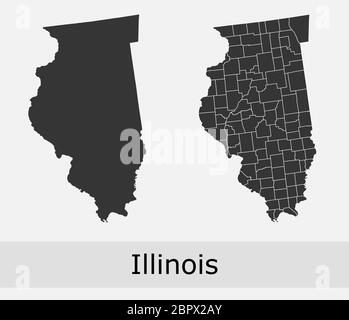 Illinois mappe vettoriali contorni contee, municipalità, regioni, comuni, dipartimenti, frontiere Illustrazione Vettoriale