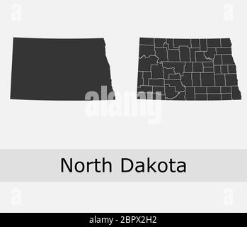 North Dakota mappe vettoriali contorni contee, comuni, regioni, comuni, dipartimenti, frontiere Illustrazione Vettoriale