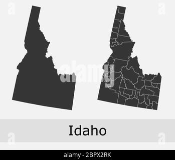 Idaho mappe vettoriali contorni contee, comuni, regioni, comuni, dipartimenti, frontiere Illustrazione Vettoriale