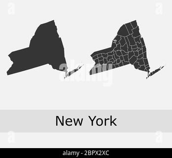 New York mappe vettoriali contorni contee, municipalità, regioni, comuni, dipartimenti, frontiere Illustrazione Vettoriale