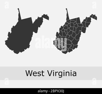 West Virginia mappa vettoriale contorni contee, città, regioni, comuni, dipartimenti, frontiere Illustrazione Vettoriale