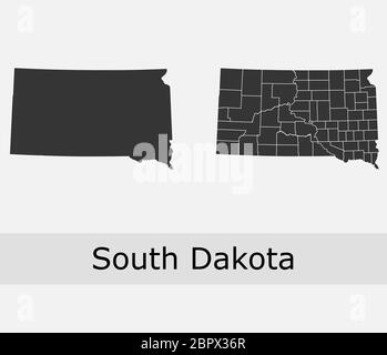 South Dakota mappe vettoriali contorni contee, comuni, regioni, comuni, dipartimenti, frontiere Illustrazione Vettoriale