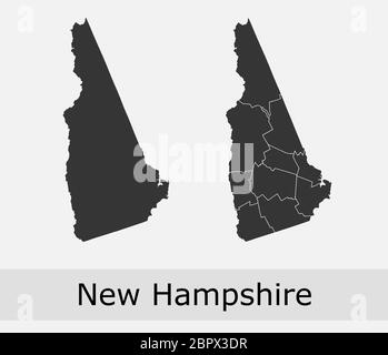 New Hampshire mappe vettoriali contorni contee, municipalità, regioni, comuni, dipartimenti, frontiere Illustrazione Vettoriale