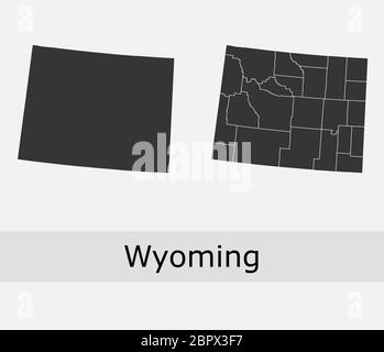 Wyoming mappe vettoriali contorni contee, municipalità, regioni, comuni, dipartimenti, frontiere Illustrazione Vettoriale