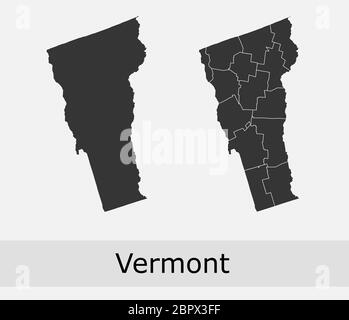 Vermont mappe vettoriali contorni contee, comuni, regioni, comuni, dipartimenti, frontiere Illustrazione Vettoriale